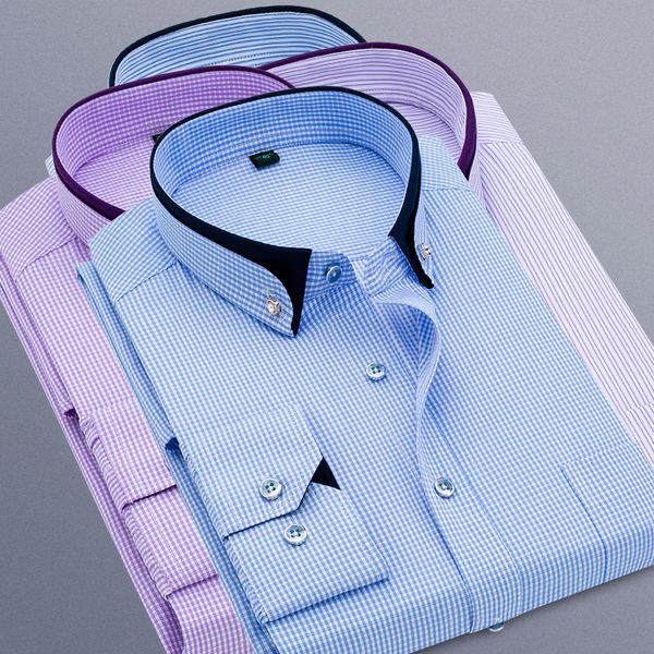 men's dress shirts men's plaid / striped business shirt long sleeve casual cotton shirt formal dress shirts 230628, White;black